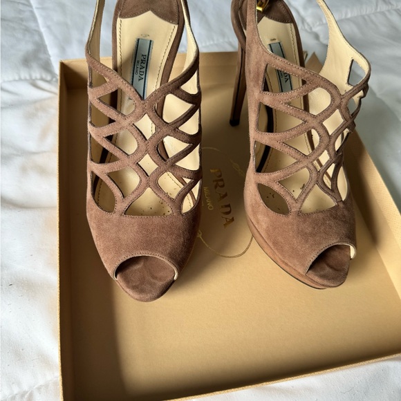 Prada Suede stiletto heels - cage dusty suede, size 9 - Picture 8 of 10